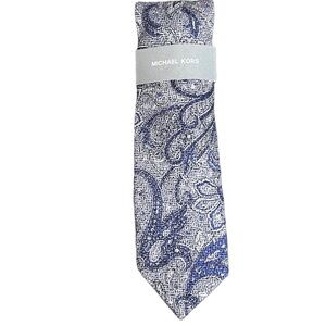 NWT Michael Kors Blue Off White Paisley Print Necktie Wool Lane Preppy Designer